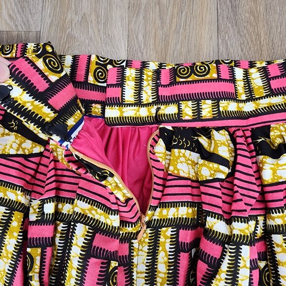Li Li's Creations African Bird Print Midi Skirt Women's Large Cotton Multicolor - Picture 7 of 11